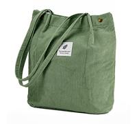 Borsa a tracolla in velluto a coste con tasca interna per lavoro, spiaggia, pranzo, viaggi e shopping, Verde, Large