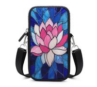 Borsa a tracolla in vetro colorato con fiore di loto, rosa, bianco, blu, borsa per smartphone con tracolla regolabile