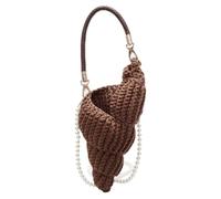 Borsa a tracolla intrecciata a mano con conchiglie all'uncinetto con catena di perle, Caff, 180.00x70.00x240.00mm/7.09x2.76x9.45inch