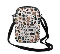 Borsa a tracolla ispirata al film horror She Believed She Could So She Did, regalo per amanti dell'orrore, per fan dei cartoni animati fantasy, Did Pink Zoo Cr Regno Unito, 0
