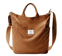 Borsa a tracolla KALIDI in corduroy, grande borsa messenger, borsa hobo anti-spruzzo, borsa a tracolla con cerniera, borsa casual da lavoro, per lo shopping, per le donne, Kakhi., 15x6x16 inches