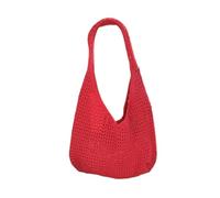 Borsa a tracolla lavorata a maglia Crochet Borsa a tracolla per il tempo libero spiaggia scava fuori borsa da donna tinta unita tessuto Totes Bag per viaggio, Rosso, Taglia unica