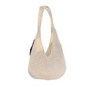 Borsa a tracolla lavorata a maglia Crochet Borsa a tracolla per il tempo libero spiaggia scava fuori borsa da donna tinta unita tessuto Totes Bag per viaggio, Beige, One Size