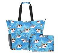 Borsa a tracolla leggera da viaggio in poliestere con custodia separata | Tasche laterali in rete resistente all'acqua borsa da spiaggia piscina squali freddi con occhiali da sole