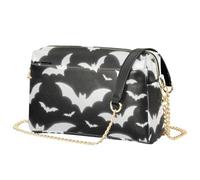 Borsa a tracolla leggera della cinghia a catena con capacità 2.5L per le | Robusto cucito artigianato moda donna frizione città shopping viaggio nero e bianco pipistrello