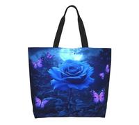 Borsa A Tracolla Magical Blue Rose Under Moonlight Butterflies Donna Tote Bag Moda Borse A Mano Elegante Borsa Tote Per Scuola Ufficio Lavoro