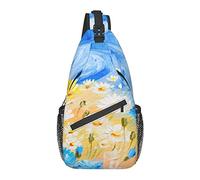 Borsa a tracolla margherita fiore pittura a olio blu giallo escursionismo zainetto zaino a tracolla zaino da viaggio per uomo donna