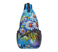 Borsa a tracolla margherita fiore pittura rustica blu escursionismo zainetto zaino a tracolla zaino da viaggio per uomo donna