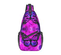 Borsa a tracolla marrone con farfalla e fiori viola vera mucca svizzera, borsa a tracolla sul petto con imbracatura da uomo e da donna, utilizzata per il tempo libero e i viaggi