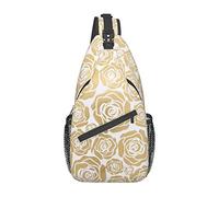 Borsa a tracolla marrone con molti fiori dorati in vera mucca svizzera, borsa a tracolla sul petto per uomo e donna, utilizzata per il tempo libero e i viaggi