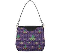 Borsa a tracolla media da donna, borsa tote da donna resistente con tasche con cerniera, borsa hobo verde mardi gras viola per ufficio