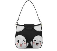 Borsa a tracolla media da donna, morbida borsa estiva da spiaggia con tasche con cerniera, borsa nera con motivo cartone animato spettro per ufficio