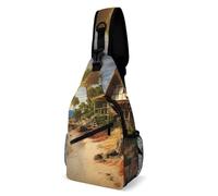 Borsa A Tracolla Militare A Cottage By The Sea Causal Zaino Monospalla Multiuso Borsa Crossbody Per Palestra Uso Quotidiano Moto 19X39Cm