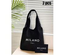Borsa a tracolla minimalista con tema della lettera "Milano", adatta per viaggi, con design a lettere "Milano Italia", borsa cosmetica, borsa della spesa portatile, borsa multifunzionale per lo stocca