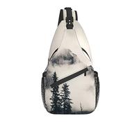 Borsa a tracolla Misty Mountain National Black and White Forest Trippy Hiking Daypack Crossbody Shoulder Backpack Travel Chest Pack for Men Women