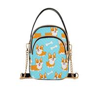 Borsa a tracolla modello borsa telefono portafoglio catena tracolla borsa trapuntata donna tote crossbody Satchel carino cartone animato Corgi cani blu