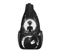 Borsa a tracolla Moon Aesthetic Mystic Yoga Black and White Hiking Daypack Crossbody Shoulder Backpack Travel Chest Pack for Men Women