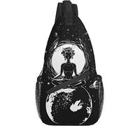 Borsa a tracolla Moon Aesthetic Mystic Yoga Black and White Hiking Daypack Crossbody Shoulder Backpack Travel Chest Pack for Men Women
