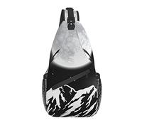Borsa a tracolla Moon Mountains Night Landscape Black and White Star Hiking Daypack Crossbody Shoulder Backpack Travel Chest Pack for Men Women