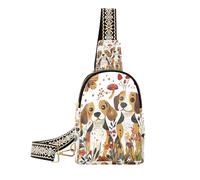 Borsa a tracolla multifunzione da uomo con tracolla arancione dorata e geometrica alla moda per gli uomini per il pacchetto di giorno, Cartone animato Beagle cani bianco carino