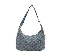 Borsa a tracolla multiuso Jean in denim invecchiato a scacchi borsa a tracolla per studenti universitari borsa per libri scolastici per donne casual jeans borsa a tracolla, Azzurro, One Size