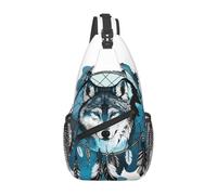 Borsa a tracolla Native Wolf And Deam Catcher per donna e uomo, alla moda, con stampa di lupo, zaino a tracolla, borsa a tracolla, borsa da petto, da viaggio, escursionismo, casual, sportivo, zaino da