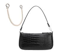 Borsa a Tracolla Nera Con Motivo Coccodrillo E Catena in Argento, Borsa Vintage per Ascelle in Pelle Alla Moda per Ragazze E Donne