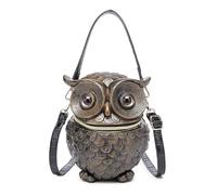 Borsa a tracolla nera da donna in pelle PU con gufo artistico in rilievo borsa a tracolla punk per shopping quotidiano borsa in rilievo unica, Oro, One Size