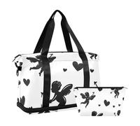 Borsa a tracolla nera romantica per San Valentino Cupido Amore da viaggio Borsa a tracolla per il weekend da notte con borsa per il trucco per viaggi d'affari impermeabile, nera romantica San
