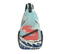 Borsa a tracolla Ocean Big Waves Japanese Custom Retro Blue Nature Hiking Daypack Crossbody Shoulder Backpack Travel Chest Pack for Men Women