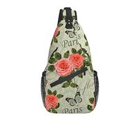 Borsa a tracolla Paris Vintage Tower Rose Flower Butterfly Hiking Daypack Crossbody Shoulder Backpack Travel Chest Pack for Men Women