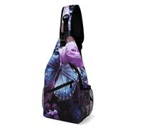 Borsa a tracolla per adulti, con rosa viola con una bella farfalla su di esso, borsa a tracolla, multi-tasca, zaino per festival, allenamento, viaggi