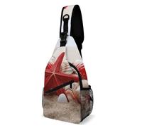 Borsa a tracolla per adulti, con stelle marine rosse, conchiglie, borsa a tracolla, multi-tasca, zaino per festival, allenamento, viaggi