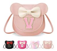 Borsa a tracolla per bambina, con fiocco e orecchie di topo, per bambini da 2 a 8 anni, regalo di compleanno, Piccolo/Borsa Rosa/Lettera Rosa, V