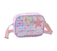 Borsa a Tracolla per Bambine, Principessa Borsa con Glitter, Arcobaleno, Piccola Bors per Cellulare con Stelle e Cuori, Tracolla Regolabile, per Bambine (Rosa)