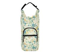 Borsa a tracolla per bottiglia d'acqua a quadretti blu retrò con fiori blu, borsa pieghevole isolata per bottiglie d'acqua a corpo incrociato, adatta a bottiglie da 20/24/32/4 once