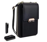 Borsa a Tracolla Per Cellulare in Pu Pelle Piccolo Borsa per Telefono Grande Capacità Portafoglio da Donna con Tracolla Rimovibile Regolabile Regalo per Ragazze Nero