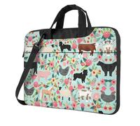 Borsa a tracolla per computer portatile antiurto in tessuto Oxford 600D da fattoria stampata con animali per uso quotidiano, Nero , 13 inch