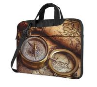 Borsa a tracolla per computer portatile, con bussola e vecchia mappa del mondo, borsa a tracolla per computer, Nero, 13 inch