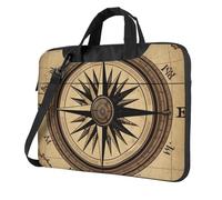 Borsa a tracolla per computer portatile, con bussola, ventata, mappa stradale, borsa a tracolla per computer, Nero, 14 inch