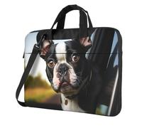 Borsa a tracolla per computer portatile con cucciolo di cane Boston Terrier per uomo donna borsa per computer portatile a tracolla, Nero, 13 inch