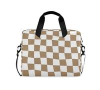 Borsa a tracolla per computer portatile, con maniglia e tracolla, per computer portatile da 15,6", colore: beige e bianco a quadri