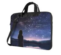 Borsa a tracolla per computer portatile con scritta "Girl looking at stars" per uomo e donna, Nero, 13 inch