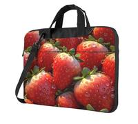 Borsa a tracolla per computer portatile, con spallacci e maniglia, per ufficio e lavoro, Gocce d'acqua alla fragola, 14 inch