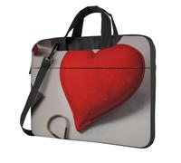 Borsa a tracolla per computer portatile con stampa a cuore rosso romantica con cerniera impermeabile con tracolla regolabile, Nero , 13 inch