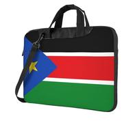Borsa a tracolla per computer portatile con stampa bandiera del Sud Sudan, facile da usare quando si viaggia per affari, Nero, 14 inch