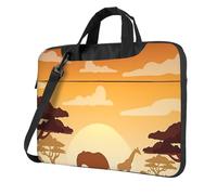 Borsa a tracolla per computer portatile con stampa di elefante e giraffa al tramonto, protezione a tre strati, antiurto, per uomini e donne, Nero , 14 inch