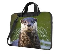 Borsa a tracolla per computer portatile con stampa di lontre marroni con animali per computer da 13/14/15,6 pollici, Nero , 15.6 inch