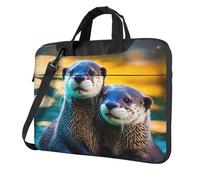 Borsa a tracolla per computer portatile con stampa di lontre marroni con animali per computer da 13/14/15,6 pollici, Nero , 15.6 inch