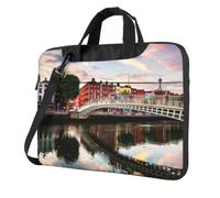 Borsa a tracolla per computer portatile con stampa di paesaggio con tramonto sul fiume, protezione a tre strati, antiurto, per uomini e donne, Nero , 15.6 inch